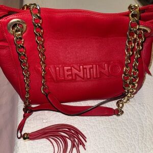 Valentino Red Shoulder Bag with Gold Chain